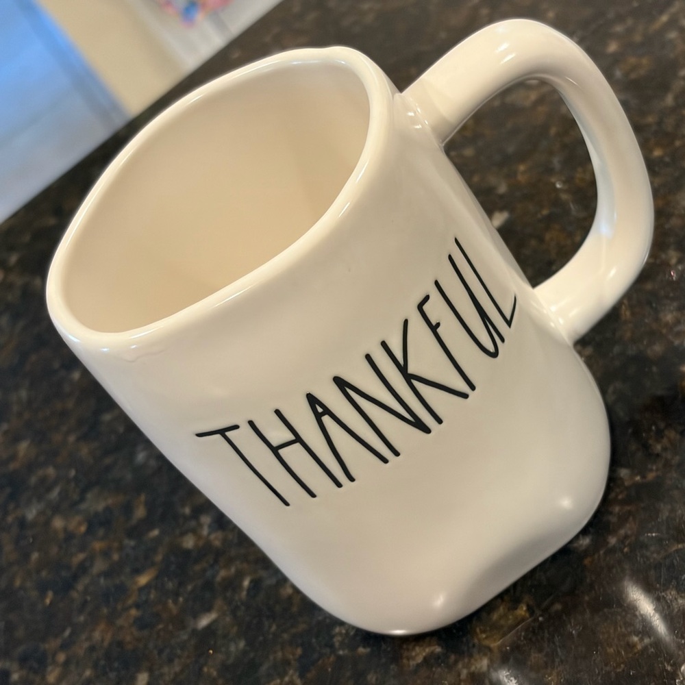 Rae Dunn Cream 'Thankful' Mug